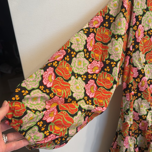 RHODE Ella Floral-Print Cotton Mini Dress size xs missing belt - Picture 7 of 10